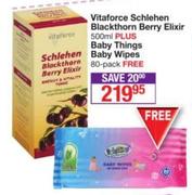 Vitaforce Schlehen Blackthorn Berry Elixir 500ml Plus Baby Things Baby Wipes 80 Pack Free