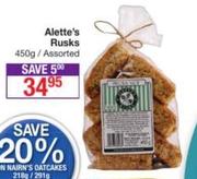 Alette's Rusks Assorted-450g