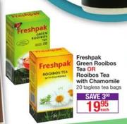 Freshpak Green Rooibos Tea Or Rooibos Tea With Chamomile 20 Tagless Tea bags-Each