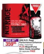 SSN N.O.Rage Performance Enhancer Assorted-400g Plus Magni Pump Nitric Oxide Amplifier 30 Capsules