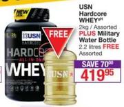 USN Hardcore Whey Assorted-2Kg With Free Military Water Bottle Assorted-2.2Ltr