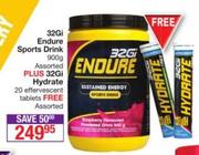 32Gi Endure Sports Drink-900g Plus 32Gi Hydrate-20 Effervescent Tablets