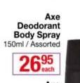 Axe Deodorant Body Spray-150ml Each