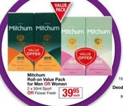 Mitchum Roll On Value Pack For Men Or Women In Sport Or Flower Fresh-2x50ml 