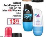 Adidas Anti-Perspirant Roll On For Men Or Women Assorted-50ml Each