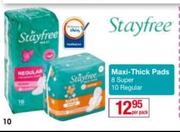 Stayfree Maxi Thick Pads 8 Super, 10 Regular-Per pack