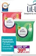 Lil-Lets Essentials Pantyliners 100 Pack Scented Or Unscented-Per Pack