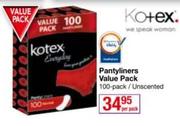 Kotex Pantyliners Value Pack 100 Pack Unscented-Per Pack