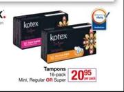 Kotex Tampons 16 Pack Mini, Regular Or Super-Per Pack