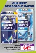 Gillette Blue 3 Disposable Razors 6 Pack Assorted-Each