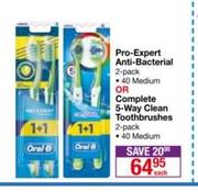 Oral B Pro Expert Anti Bacterial Or Complete 5 Way Clean Toothbrushes-Each