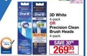 Oral-B 3D White 4 Pack Or Precision Clean Brush Heads 4 Pack-Each