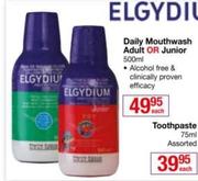 Elgydium Daily Mouthwash Adult Or Junior-500ml Each