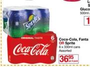 Coca-Cola, Fanta Or Sprite Cans Assorted-6 x 330ml Per Pack
