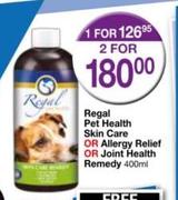 Regal Pet Health Skin Care Or Allergy Relief Or Joint Health Remedy-400ml 