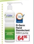 D-Germ Hand Disinfectant Pump-500ml