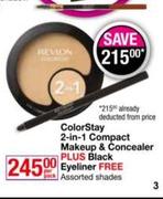 Revlon Colorstay 2 In 1 Compact Makeup & Concealer Plus Black Eyeliner Free-Per Pack