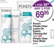 Ponds Pimple Clear Leave On Expert Clearing Gel 18ml Or Pimple Clear Face Wash 87ml-Each