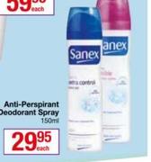 Sanex Anti Perspirant Deodorant Spray-150ml Each