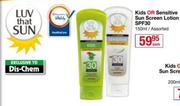 Luv That Sun Kids or Sensitive Sun Screen Lotion SPF30-150ml Each