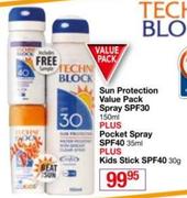 TecniBlock Sun protection Value Pack Spray SPF30 150ml&Pocket Spray SPF40 35ml & KidsStick SPF40-30g