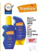 Tropitone Move It Sunscreen Lotion SPF50 125ml Or Invisi Sunscreen Spray Pump SPF50 125ml-Each