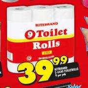 Ritebrand 2 Laag Toilet Rolle 9 Per Pack