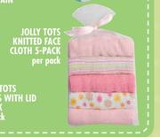 Jolly Tots Knitted Face Cloth-5's Per Pack