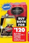 Miller Draft Beer-6 x 330ml NRB + StrongBow Apple Ciders-6x 440ml Assorted Flavours
