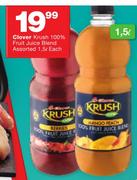 Clover Krush 100% Fruit Juice Blend Assorted-1.5Ltr Each