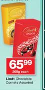 Lindt Chocolate Cornets Assorted-200g Each