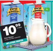 First Choice Long Life Milk Assorted-1Ltr Each