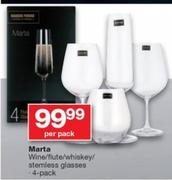 Marta Wine/Flute/Whisky/Stemless Glasses 4 Pack-Per Pack