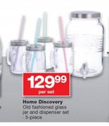 Home Discovery Old Fashioned Juice Glass Jar & Dispenser Set 5 Piece-Per Set