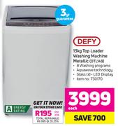 DEFY 13KG Top Loader Washing Machine Metallic - DTL149
