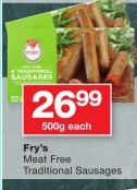 Fry's Meat Free Traditional Sausages-500g Each