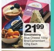 Simonsberg Blue Cheese 100g/ Brle/ Camebert 125g-Each