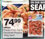 uMoja Frozen Pink Cut & Deveined Prawns-400g Each