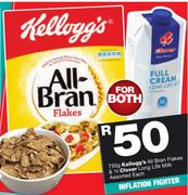 Kellogg's All Bran Flakes 750g & Clover Long Life Milk-1Ltr-For Both