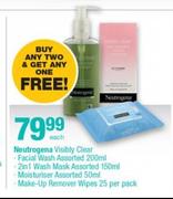 Neutrogena Facial Wash-200ml,2 in 1 Wash Mask-150ml,Moisturiser-50ml & MakeUp Remover Wipes 25's-Per