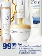 Dove Derma Spa Goodness Hand & Body Oil-150ml & DermaSpa Goodness Hand & Body Lotion 300ml-Each