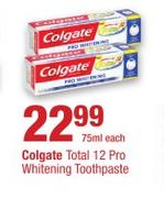 Colgate Total 12 Pro Whitening Toothpaste-75ml Each