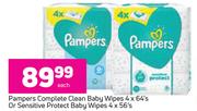 Pampers Complete Clean Baby Wipes-4 x 64's Or Sensitive Protect Baby Wipes-4 x 56's Each