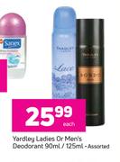 Yardley Ladies Or Men's Deodorant Assorted-90ml/125ml Each