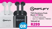 Amplify TWS Earphone Pods Black Or White