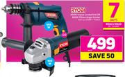 Ryobi 650W Impact Corded Drill Or 900W 115 Angle Grinder-Each