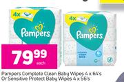 Pampers Complete Clean Baby Wipes 4 x 64's Or Sensitive Protect Baby Wipes 4 x 56's-Each