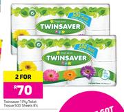 Twinsaver 1 Ply Toilet Tissue 500 Sheets 8's-For 2