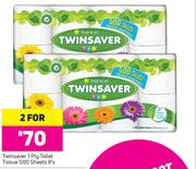 Twinsaver 1 Ply Toilet Tissue 500 Sheets 8's Pack-For 2 Packs