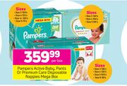 Pampers Active Baby, Pants Or Premium Care Disposable Mappies Mega Box-Per Box